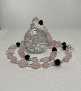 Hanging Crystal-Rose Quartz & Black