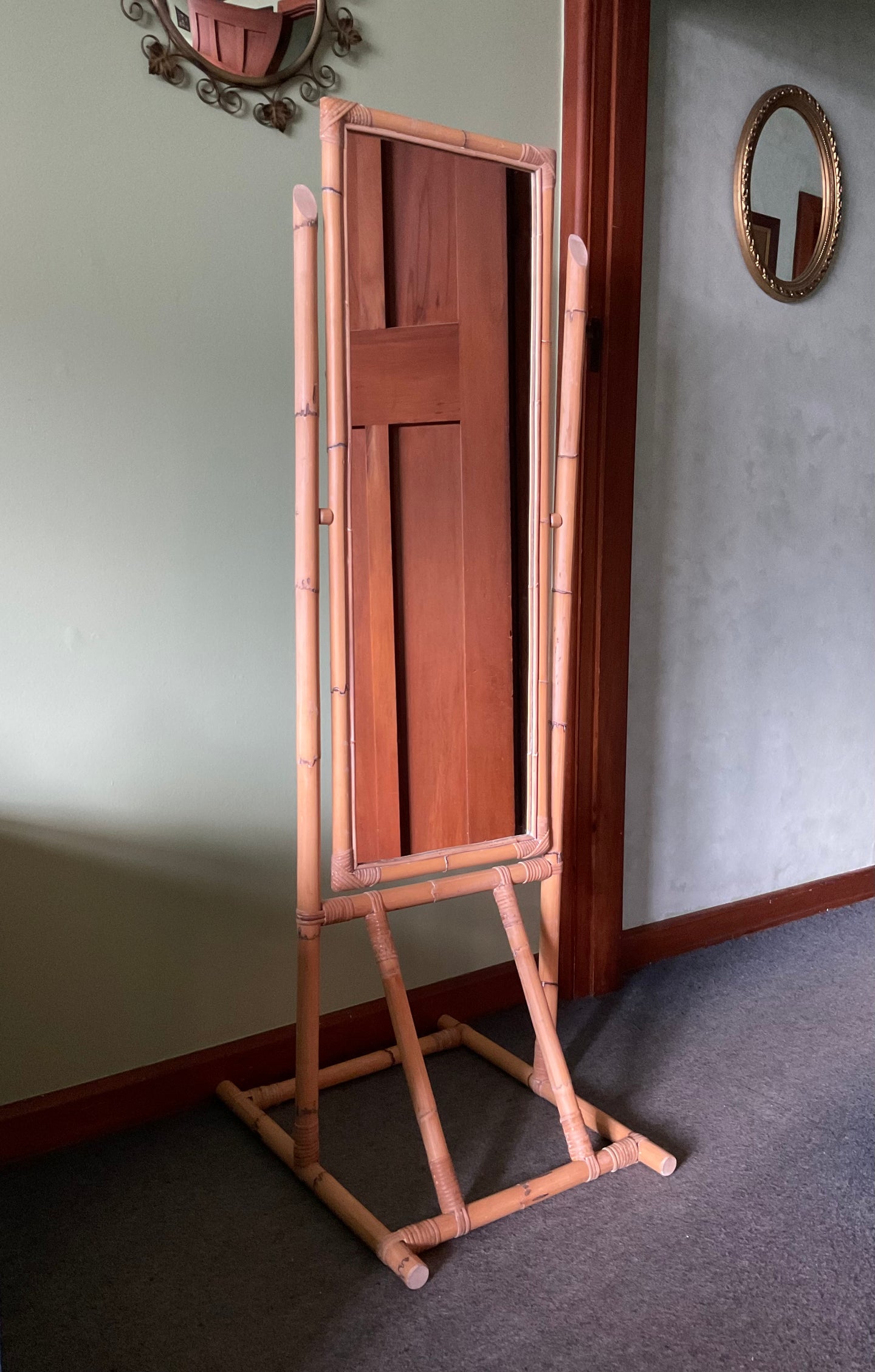 Vintage Free Standing Wicker/Cane Mirror