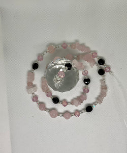 Hanging Crystal-Rose Quartz & Black