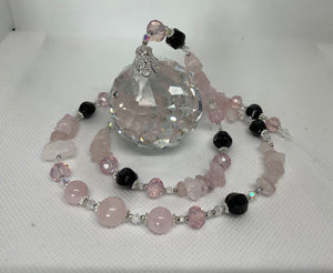 Hanging Crystal-Rose Quartz & Black