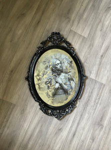 Vintage Ornate Framed Mirror with Artistic Portrait