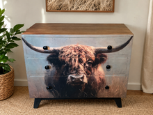 Load image into Gallery viewer, Highland Cow Decoupage Chest of Drawers
