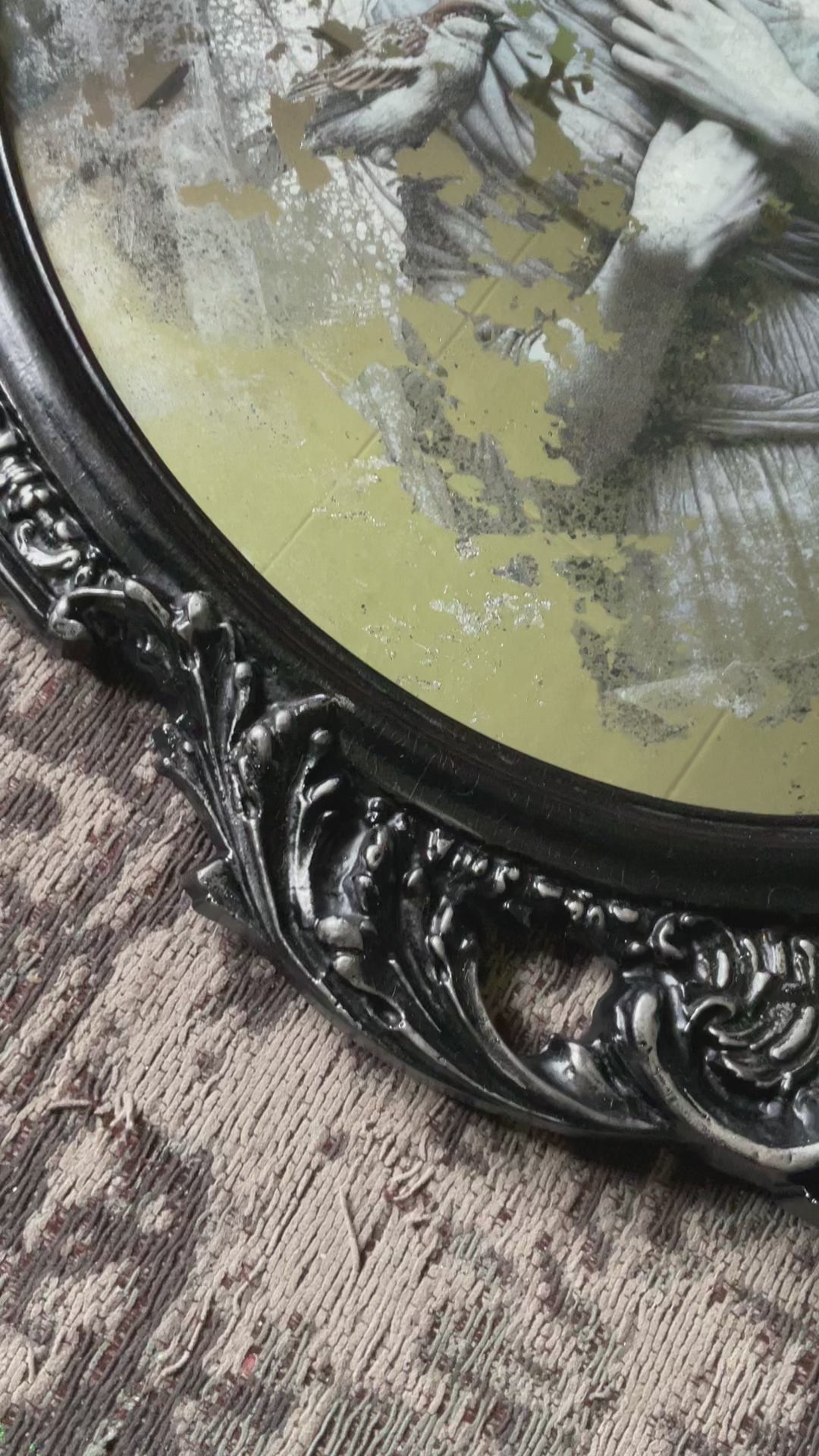 Vintage Ornate Framed Mirror with Artistic Portrait